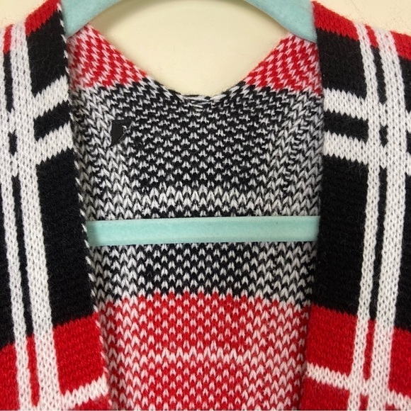 NY&Co Plaid Open Front Poncho Cardigan w Front Pockets Black/Red/White Size M - Picture 6 of 15